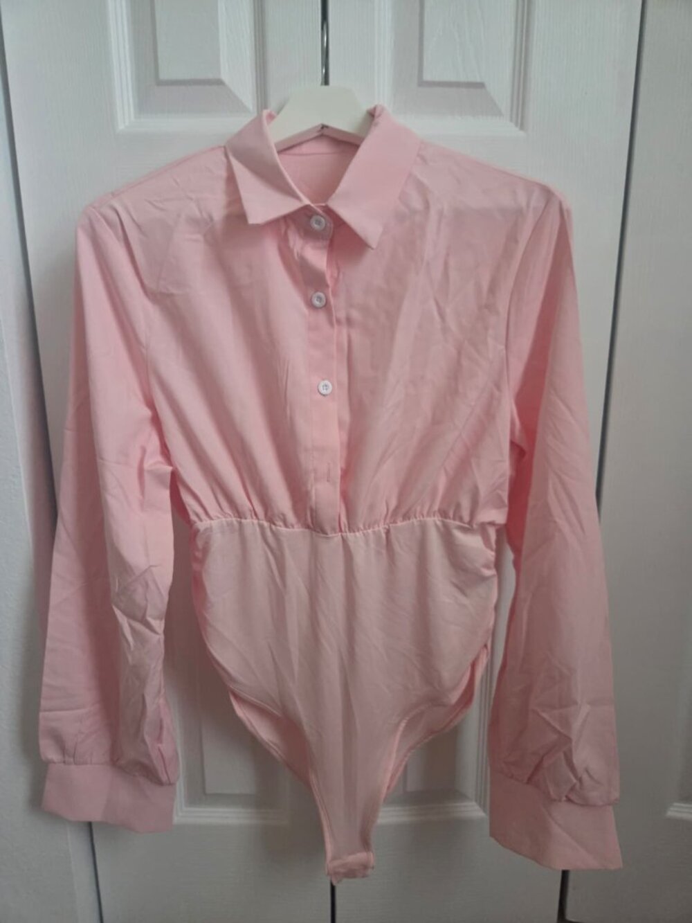 SHEIN Pink Collared Long Sleeve Bodysuit Size L